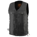 Milwaukee Leather LKM1360 Men’s Classic Black Leather V-Neck Motorcycle Rider Vest w/ Adjustable Side Laces - Image 5
