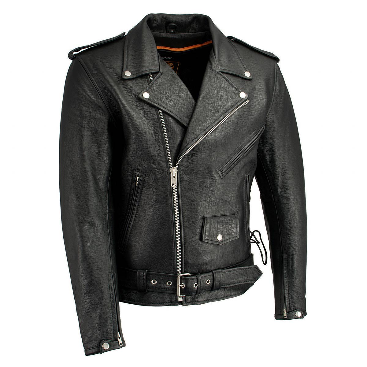 Milwaukee Leather Men’s Premium Black Leather Motorcycle Jacket – Vintage Police Style w/ Side Lace – LKM1711