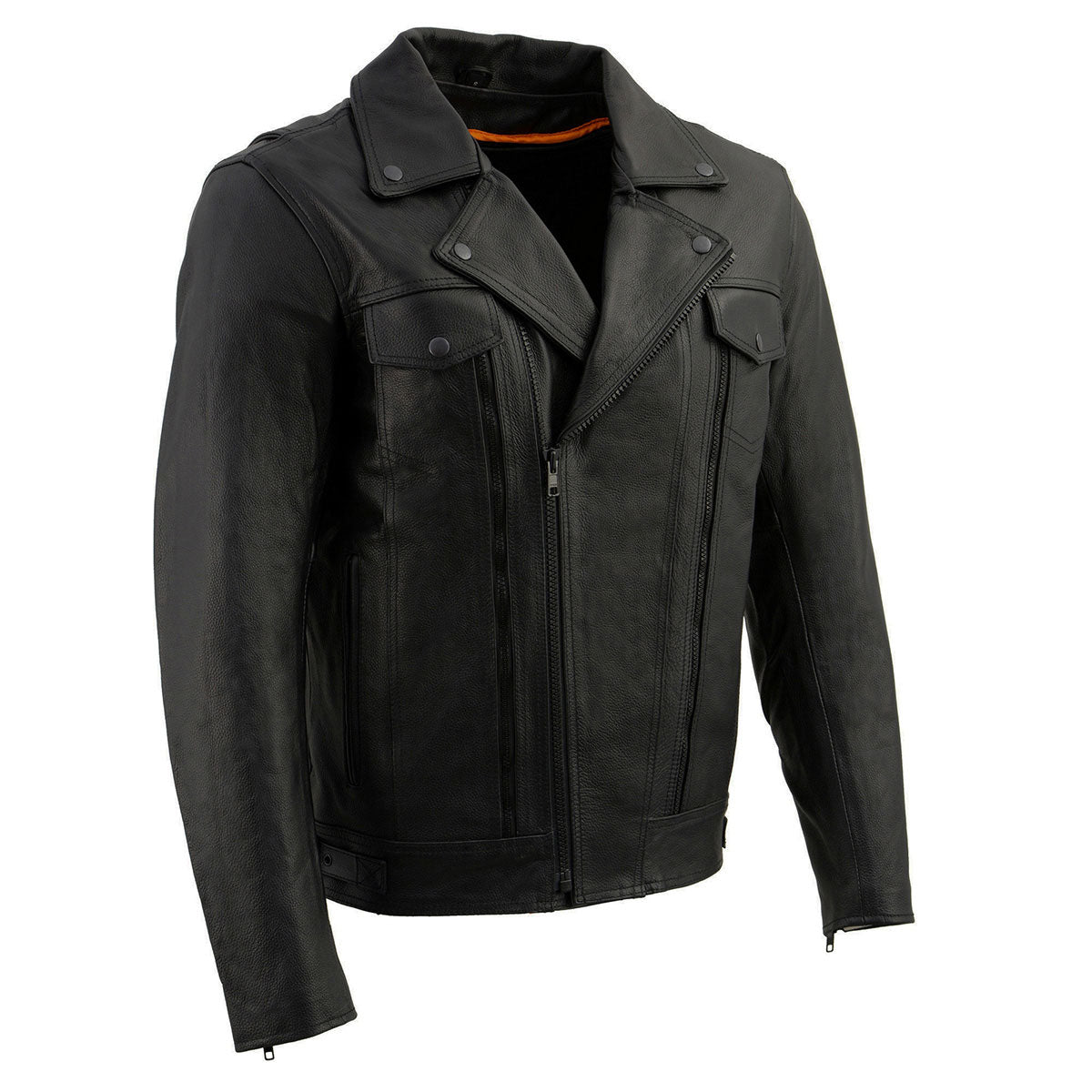 Milwaukee Leather LKM1760 Men’s Black Leather Motorcycle Riders Jacket w/ Multi-Utility Pockets