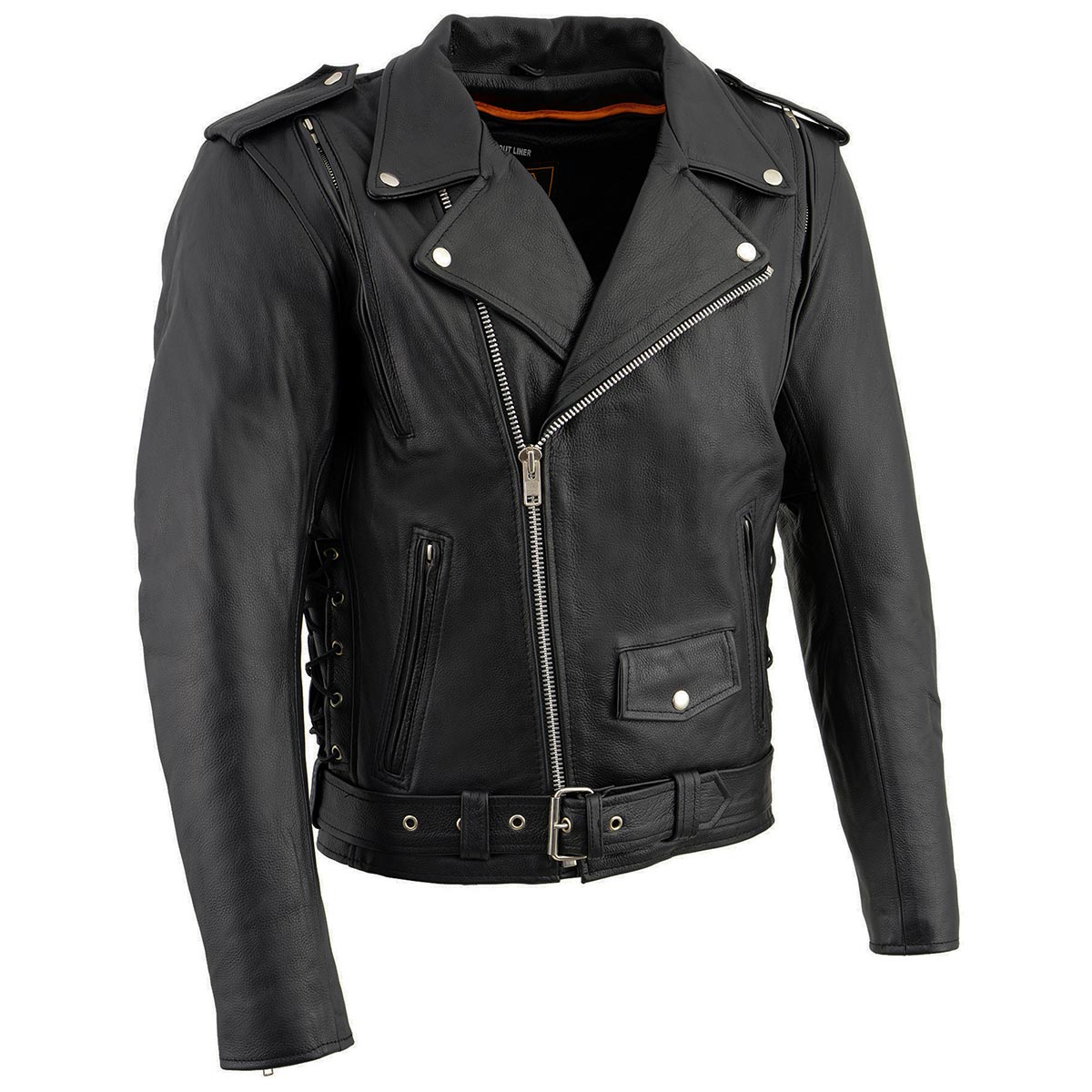 Milwaukee Leather LKM1775 Men’s Black Leather Vintage Brando Style Motorcycle Riders Jacket with Side Laces