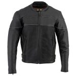 Milwaukee Leather LKM1785 Mens Black Leather Racer Style Motorcycle Jacket w/ Side Stretch and Reflective Piping - Image 9