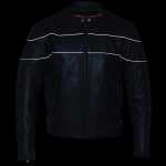 Milwaukee Leather LKM1785 Mens Black Leather Racer Style Motorcycle Jacket w/ Side Stretch and Reflective Piping - Image 4