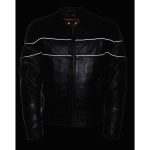 Milwaukee Leather SH1785 Men’s Black Leather Scooter Style Motorcycle Jacket w/ Side Stretch and Reflective Piping - Image 7