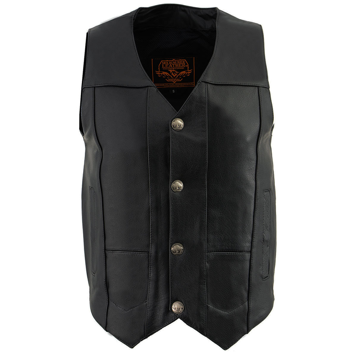 Milwaukee Leather LKM3702 Men’s Black Western Style Leather Motorccycle Vest with Buffalo Snaps