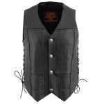 Milwaukee Leather LKM3701 Men’s Black Leather Classic V-Neck Motorcycle Rider Vest w/ Buffalo Snaps and Side Laces - Image 6