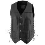 Milwaukee Leather LKM3701 Men’s Black Leather Classic V-Neck Motorcycle Rider Vest w/ Buffalo Snaps and Side Laces - Image 5