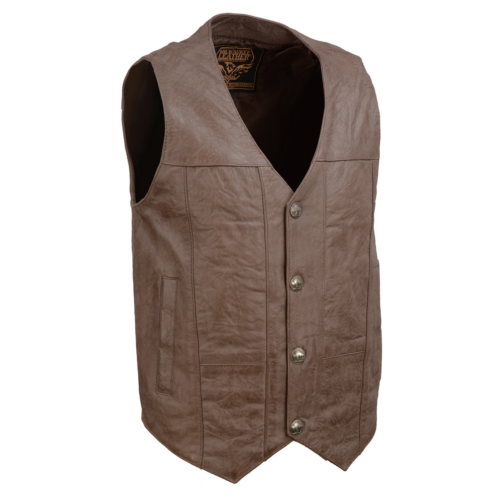 Milwaukee Leather LKM3702 Men’s Leather V-Neck Western Style Motorcycle Rider Vest w/Classic Buffalo Snaps Closure