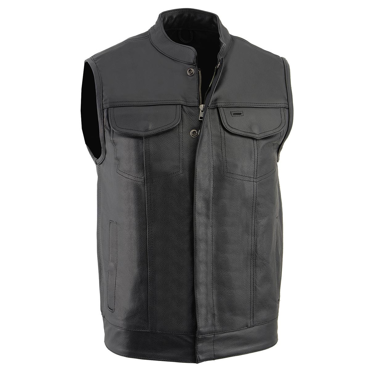 Milwaukee Leather LKM3710 Men’s Black Leather Club Style Motorcycle Rider Vest w/ Zipper and Snap Button Closure