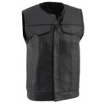 Milwaukee Leather LKM3711 Men’s Black Leather Collarless Club Style Motorcycle Rider Vest w/ Dual Front Closure