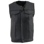 Milwaukee Leather LKM3711 Men’s Black Leather Collarless Club Style Motorcycle Rider Vest w/ Dual Front Closure - Image 9