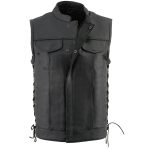 Milwaukee Leather LKM3712 Men’s Black Leather Club Style Motorcycle Rider Vest w/ Front Snap/Zipper and Side Lace - Image 9