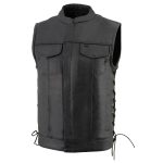 Milwaukee Leather LKM3712 Men’s Black Leather Club Style Motorcycle Rider Vest w/ Front Snap/Zipper and Side Lace - Image 8