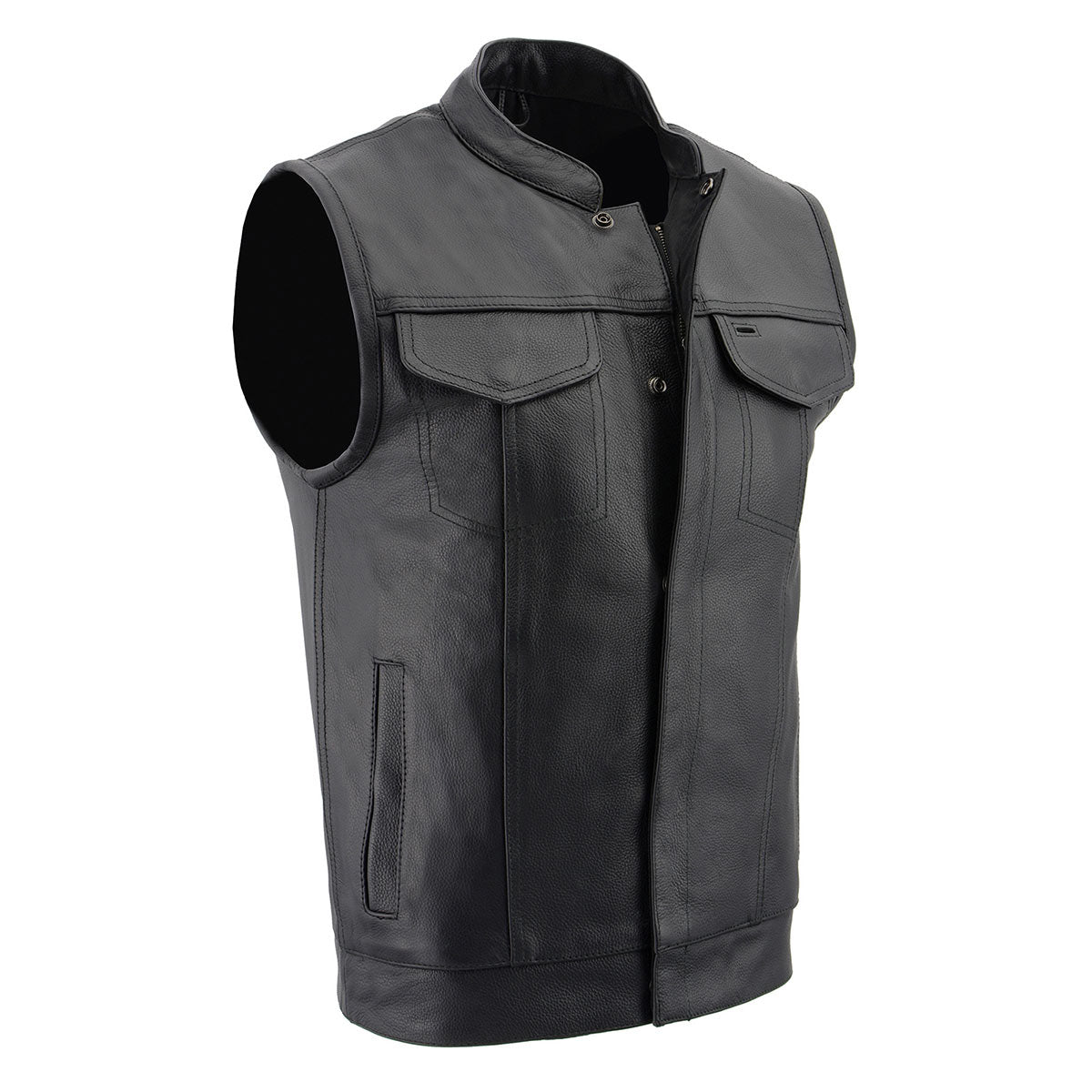 Milwaukee Leather LKM3713 Men’s Black Leather Club Style Motorcycle Rider Vest W/ Dual Closure Zipper and Snaps