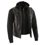 Milwaukee Leather LKM3714 Men’s Black Club Style ‘2 in 1’ Zipper Leather Vest with Removable Full Sleeve Hoodie - Image 9