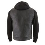 Milwaukee Leather LKM3714 Men’s Black Club Style ‘2 in 1’ Zipper Leather Vest with Removable Full Sleeve Hoodie - Image 2