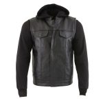 Milwaukee Leather LKM3714 Men’s Black Club Style ‘2 in 1’ Zipper Leather Vest with Removable Full Sleeve Hoodie - Image 12