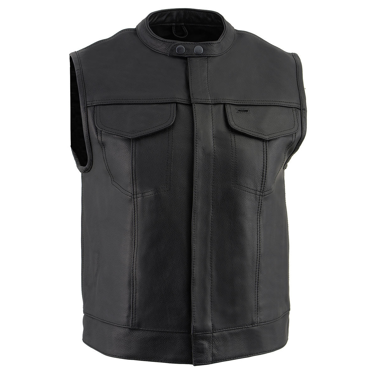 Milwaukee Leather LKM3720 Men’s Black Leather Club Style Motorcycle Rider Vest with Concealed Snap Button Closure