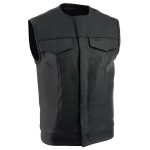 Z1R3721 Men’s ‘338’ Black Collarless Motorcycle Leather Vest