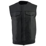 Z1R3721 Men’s ‘338’ Black Collarless Motorcycle Leather Vest - Image 6