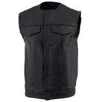 Milwaukee Leather LKM3721 Men’s Black Leather Collarless Club Style Motorcycle Rider Vest w/Concealed Snap Closure - Image 5