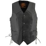 Milwaukee Leather LKM3731 Men’s Black Leather Classic Side Lace V-Neck Motorcycle Rider Vest w/ Front Snap Closure - Image 7