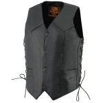 Milwaukee Leather LKM3731 Men’s Black Leather Classic Side Lace V-Neck Motorcycle Rider Vest w/ Front Snap Closure - Image 5