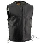 Milwaukee Leather Men’s Drifter Black Collarless Buffalo Leather Motorcycle Vest – LKM3792