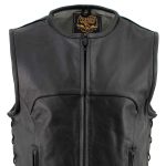 Milwaukee Leather Men’s Drifter Black Collarless Buffalo Leather Motorcycle Vest – LKM3792 - Image 8