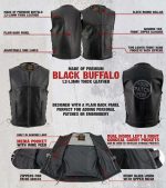 Milwaukee Leather Men’s Drifter Black Collarless Buffalo Leather Motorcycle Vest – LKM3792 - Image 2