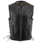 Milwaukee Leather Men’s Drifter Black Collarless Buffalo Leather Motorcycle Vest – LKM3792 - Image 10