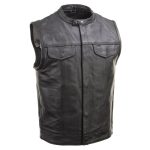 Milwaukee Leather Men’s Quick Draw Black Cowhide Leather Motorcycle Vest – LKM3794