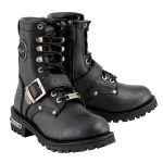 Milwaukee Leather MBL201 Women’s Black Leather Lace-Up Motorcycle Rider Boots w/ Buckles