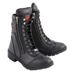Milwaukee Leather MBL9301 Women’s Black Leather Lace-Up Motorcycle Biker Riding Boots with Side Zipper Entry