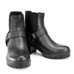 Milwaukee Leather Women’s Black Braid Black Leather Ankle Fashion Boots with Elastic Panel and Block Heel – MBL9331