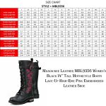 Milwaukee Leather MBL9356 Women’s Black 14″ Tall Motorcycle Boots Lace-Up High-Rise Pink Embroidered Leather Shoe - Image 3