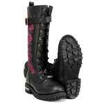 Milwaukee Leather MBL9356 Women’s Black 14″ Tall Motorcycle Boots Lace-Up High-Rise Pink Embroidered Leather Shoe - Image 2