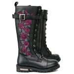 Milwaukee Leather MBL9356 Women’s Black 14″ Tall Motorcycle Boots Lace-Up High-Rise Pink Embroidered Leather Shoe - Image 9