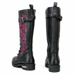 Milwaukee Leather MBL9356 Women’s Black 14″ Tall Motorcycle Boots Lace-Up High-Rise Pink Embroidered Leather Shoe - Image 5