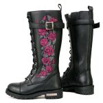Milwaukee Leather MBL9356 Women’s Black 14″ Tall Motorcycle Boots Lace-Up High-Rise Pink Embroidered Leather Shoe - Image 6