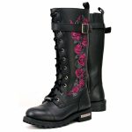Milwaukee Leather MBL9356 Women’s Black 14″ Tall Motorcycle Boots Lace-Up High-Rise Pink Embroidered Leather Shoe - Image 7