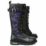 Milwaukee Leather MBL9357 Women’s Black 14″ Tall Motorcycle Boots Lace-Up High-Rise Purple Embroidered Leather Shoe - Image 9