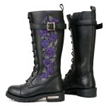 Milwaukee Leather MBL9357 Women’s Black 14″ Tall Motorcycle Boots Lace-Up High-Rise Purple Embroidered Leather Shoe - Image 6
