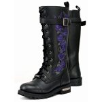 Milwaukee Leather MBL9357 Women’s Black 14″ Tall Motorcycle Boots Lace-Up High-Rise Purple Embroidered Leather Shoe - Image 7