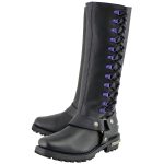 Milwaukee Leather Women’s Black 14-inch Leather Harness Motorcycle Boots with Purple Accent Lacing MBL9366 - Image 7