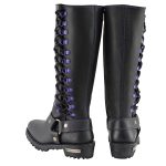 Milwaukee Leather Women’s Black 14-inch Leather Harness Motorcycle Boots with Purple Accent Lacing MBL9366 - Image 9