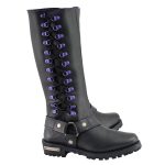 Milwaukee Leather Women’s Black 14-inch Leather Harness Motorcycle Boots with Purple Accent Lacing MBL9366 - Image 11