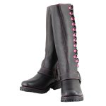 Milwaukee Leather Women’s Black 14-inch Leather Harness Motorcycle Boots with Fuchsia Accent Lacing MBL9367 - Image 6