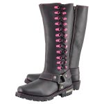 Milwaukee Leather Women’s Black 14-inch Leather Harness Motorcycle Boots with Fuchsia Accent Lacing MBL9367 - Image 7
