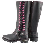 Milwaukee Leather Women’s Black 14-inch Leather Harness Motorcycle Boots with Fuchsia Accent Lacing MBL9367 - Image 8