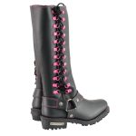Milwaukee Leather Women’s Black 14-inch Leather Harness Motorcycle Boots with Fuchsia Accent Lacing MBL9367 - Image 10